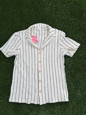 Cupshe Men’s Button Down Shirt Medium Cream Stripe Textured NWT 🤍